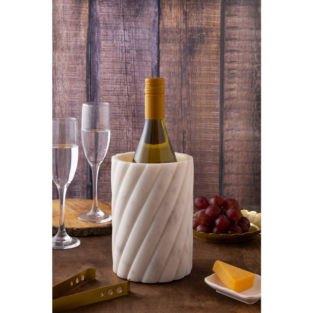 White Marble Round Bottle Chiller with Twist Ridges