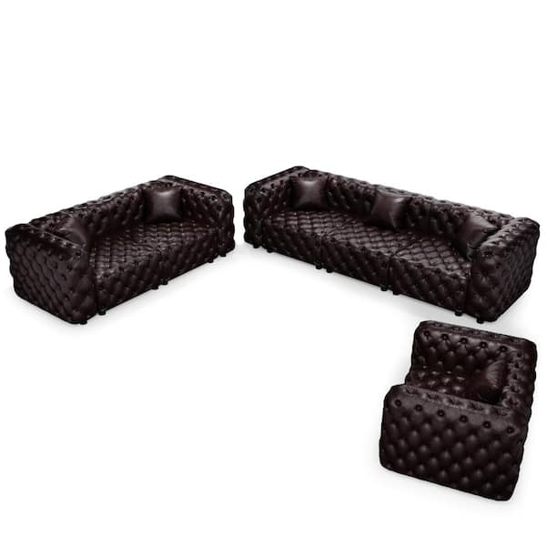 Modern Sofa Collection 105.7 in. Wide Modular Faux Leather Tufted U-Shape Sectional Sofa with 6 Pillows in Dark Brown