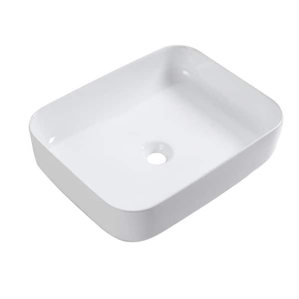 WELLFOR 20 in. White Ceramic Rectangular Bathroom Vessel Sink with Ultra-Smooth Hydro-Repellent Surface