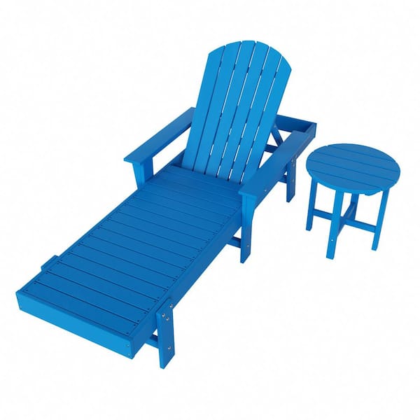 WESTIN OUTDOOR Altura 2PC Pacific Blue Classic Outdoor Patio Adjustable Back Adirondack Chaise Lounge Armchair and Round Side Table Set