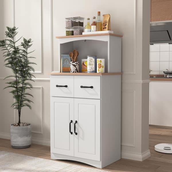 23.6 in. W x 15.7 in. D x 49.4 in. H Freestanding Kitchen Cabinet White Pantry Storage with 2-Drawer