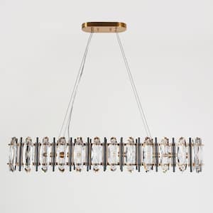 Noctiflorous 5-Light Matte Black and Plating Brass Rectangle Island Chandelier with Crystal Strips No bulbs Included