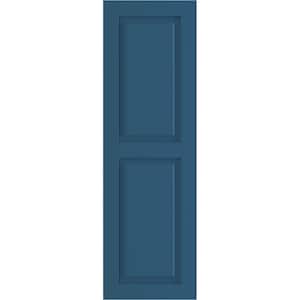 12 in. x 70 in. PVC True Fit Two Equal Raised Panel Shutters Pair in Sojourn Blue