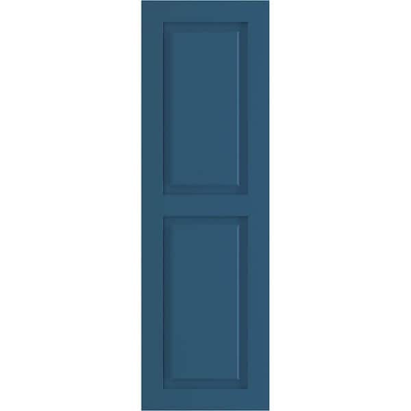 Ekena Millwork 12 in. x 70 in. PVC True Fit Two Equal Raised Panel Shutters Pair in Sojourn Blue