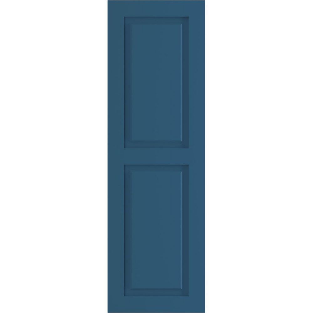 18 in. x 25 in. True Fit PVC 2 Equal Raised Panel Shutters Pair in Sojourn Blue