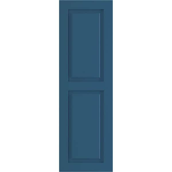 Ekena Millwork 18 in. x 36 in. PVC True Fit Two Equal Raised Panel Shutters Pair in Sojourn Blue