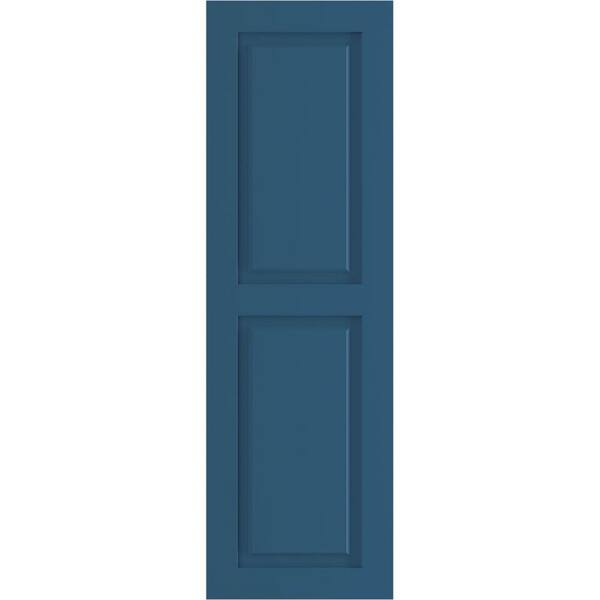 Ekena Millwork 18 in. x 50 in. True Fit PVC 2 Equal Raised Panel Shutters Pair in Sojourn Blue