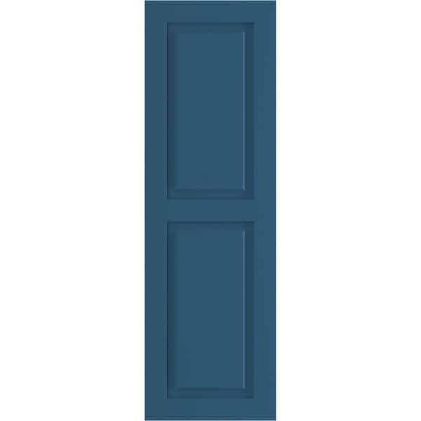 Ekena Millwork 18 in. x 50 in. True Fit PVC 2 Equal Raised Panel Shutters Pair in Sojourn Blue