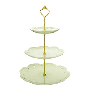 3-Tiered Green Cupcake Tower Stand Porcelain Round Tiered Serving Stand for Dessert Cake