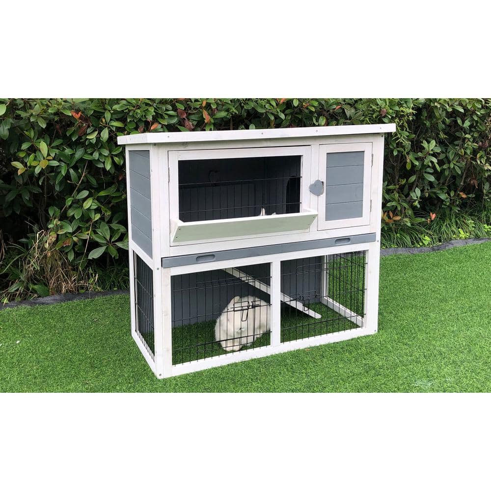 Gray and White Wooden 2-Story Chicken Coop with Ramp
