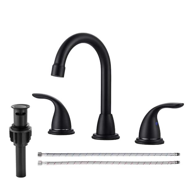 8 in. Widespread Double Handle Bathroom Faucet with Drain Kit Included in Matte Black