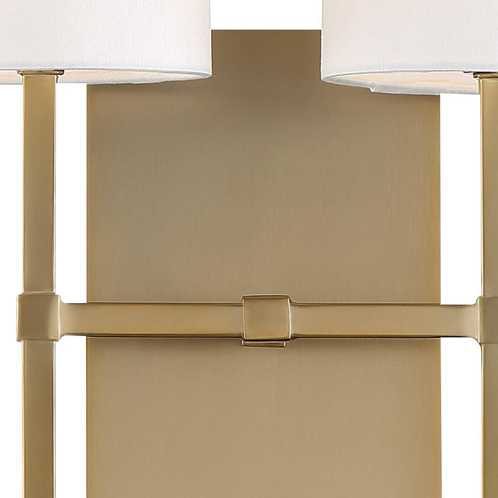 Aged Brass 2-Light Sconce with White Silk Shade