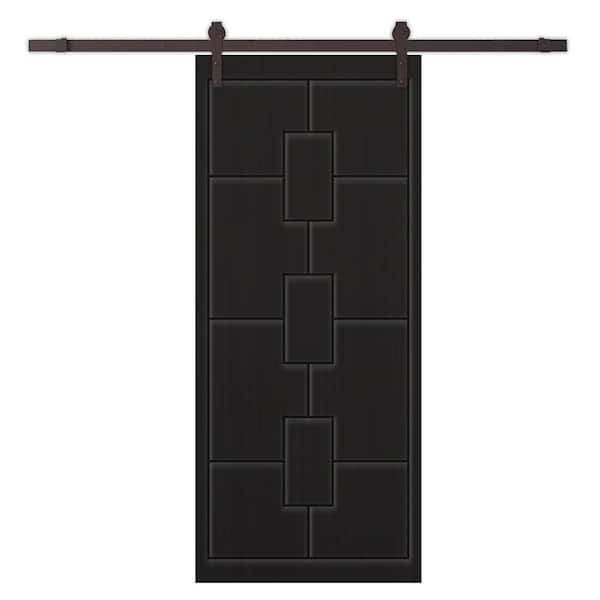 CALHOME 42 in. x 96 in. Black Painted Composite MDF Paneled Interior Sliding Barn Door with Hardware Kit