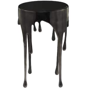 16 in. Black Drip Large Round Glass End Table with Melting Design and Shaded Glass Top
