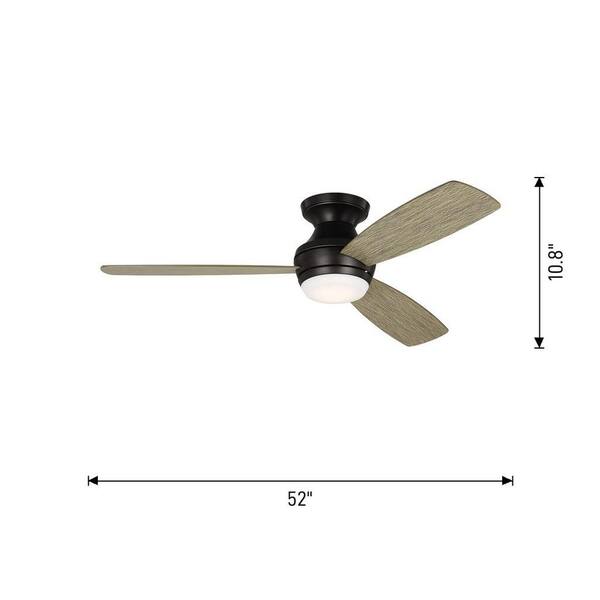 Generation Lighting - Ikon 52 in. Integrated LED Indoor Aged Pewter Hugger Ceiling Fan with Light Grey Weathered Oak Blades and Remote Control