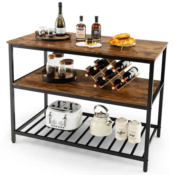 Coastal Style Kitchen Island Extra Counter Space Storage Wine Rack Liquor  Shelf Shelving in Beach House Blues With or Without Casters 