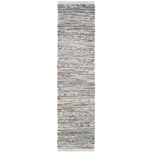 SAFAVIEH Rag Rug Gray 2 ft. x 5 ft. Striped Runner Rug