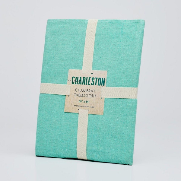 Charleston 52 in. W x 70 in. L Water Green Solid Cotton Rich Tablecloth