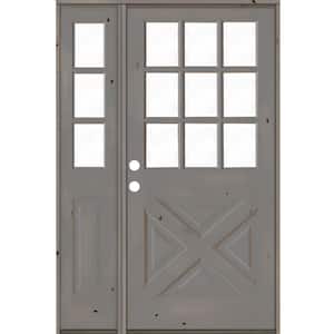 46 in. x 80 in. Knotty Alder 2-Panel Right-Hand/Inswing Clear Glass Grey Stain Wood Prehung Front Door w/Left Sidelite