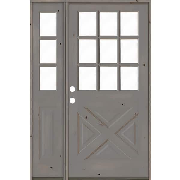 Krosswood Doors 50 in. x 80 in. Knotty Alder 2-Panel Right-Hand/Inswing Clear Glass Grey Stain Wood Prehung Front Door w/Left Sidelite