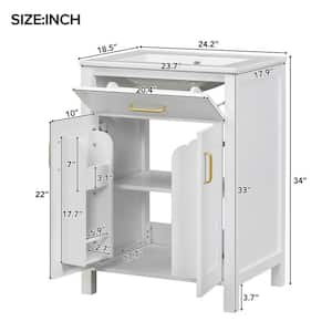 24.2 in. W x 18.5 in. D x 34 in. H Single Sink Bath Vanity in White with White Ceramic Top and 2-Soft-Close Doors