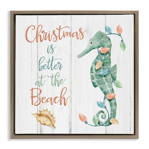 Stupell Industries Christmas Better At Beach by Deane Beesley 1 Piece Floater Frame Graphic Print Animal Poster Art Print 25 in. x 25 in.