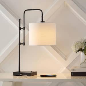 Edris 24.75 in. Industrial Designer Metal LED Task Lamp with USB Charging Port, Black