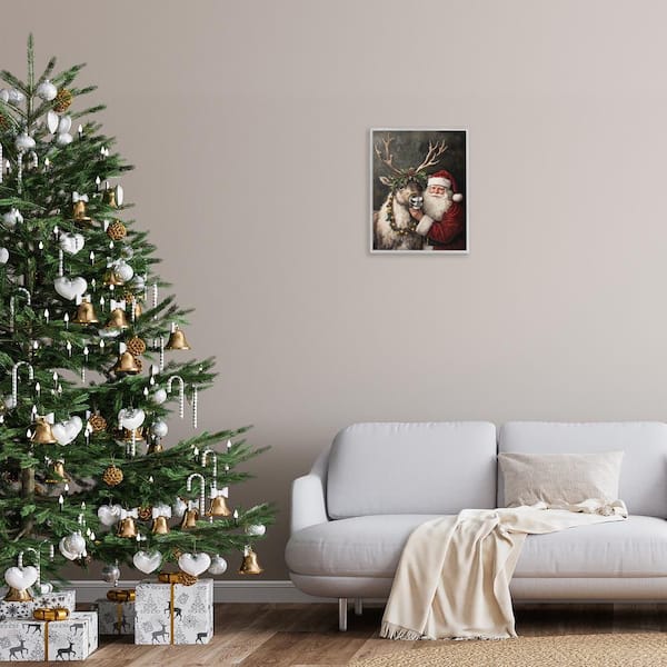 Santa & Reindeer Portrait by Arlington Prints Gray Framed Abstract Giclee Art Print 20 in. x 16 in.