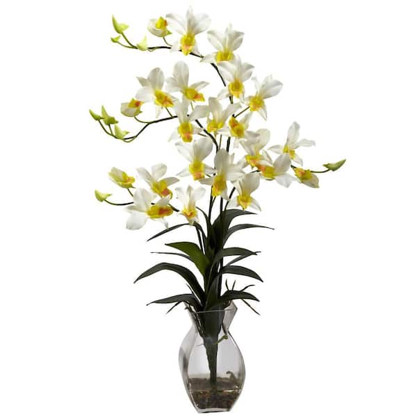 Nearly Natural Dendrobium Orchid Artificial with Vase Arrangement in Cream