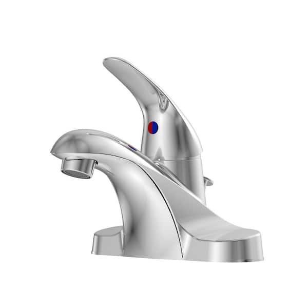 HOMLUX 4 in. Centerset 1-Handle Low-Arc Bathroom Faucet with Drain Kit Included in Chrome
