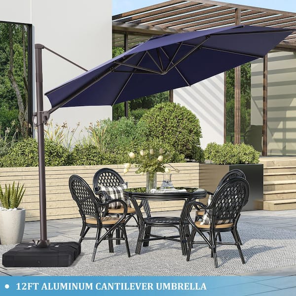 Crestlive Products 11.5 ft. x 11.5 ft Patio Cantilever Umbrella, Heavy-Duty Frame Round Umbrella in Navy Blue