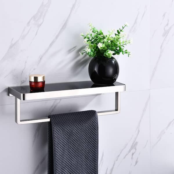 Lexora Bagno Bianca Stainless Steel Black Glass Shelf w/ Toilet Paper Holder - Gun Metal