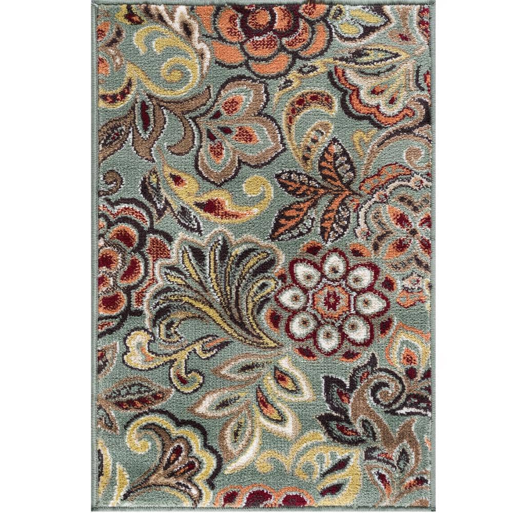 Deco 5' x 7' Green Floral Synthetic Tufted Rug