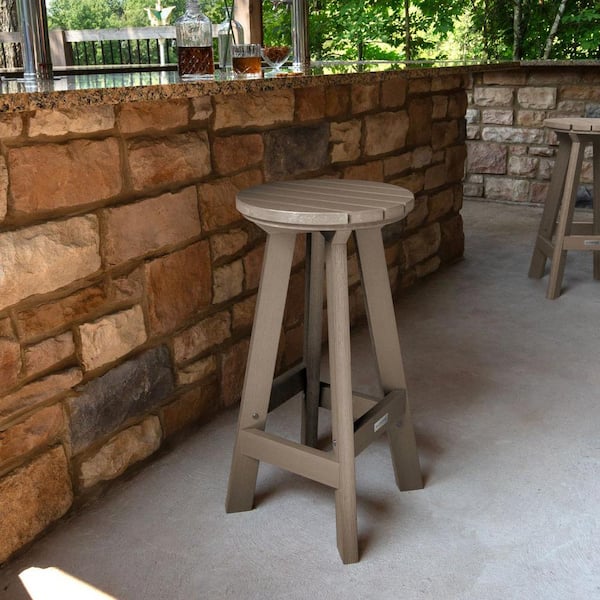 Highwood Birch Woodland Brown Round Recycled Plastic Bar Height Outdoor Bar Stool