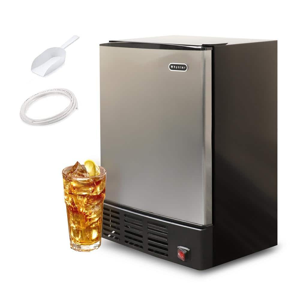 Freestanding Black and Stainless Steel Undercounter Ice Cube Maker