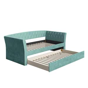 New Castle Teal Contemporary Upholstered Velour Twin Size Daybed with Trundle