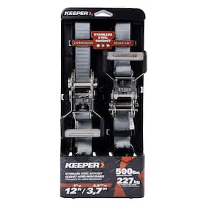 1 in. x 12 ft. 500 lbs. Keeper Stainless Steel Ratchet Tie Down Strap (2 Pack)