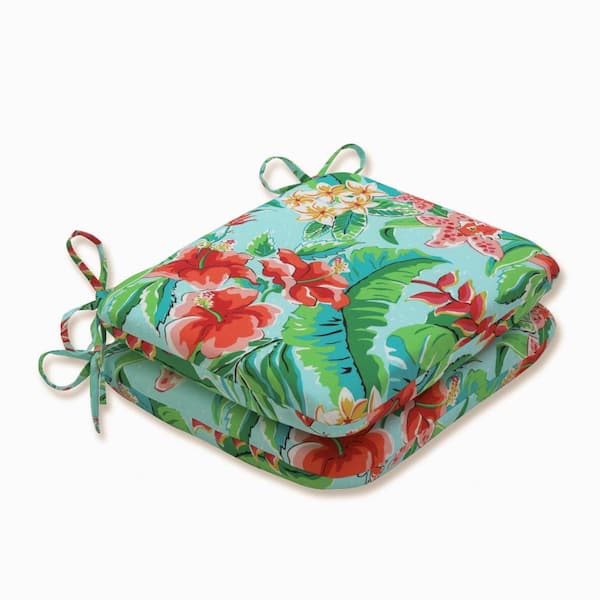 Pillow Perfect Floral 18.5 in. x 15.5 in. Outdoor Dining Chair Cushion in Blue/Green/Pink (Set of 2)