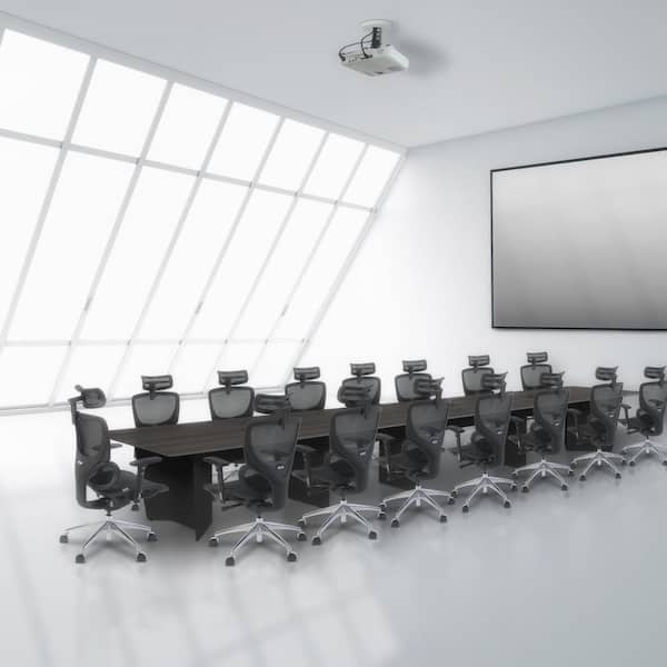 Array 240 in. Ash Grey Conference Table with Power Data Grommet Desk-Black