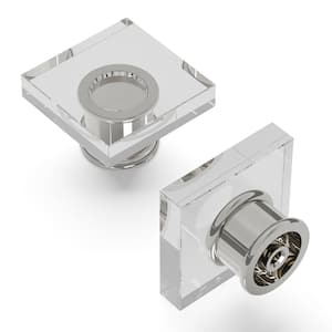 Crystal Palace Collection 1-3/8 in. Square Crysacrylic with Polished Nickel Finish Modern Zinc Cabinet Knob (1 Pack)