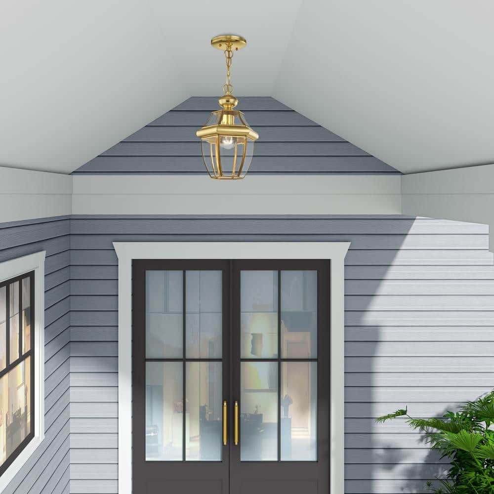 Monterey Polished Brass Outdoor Pendant Lantern with Clear Glass