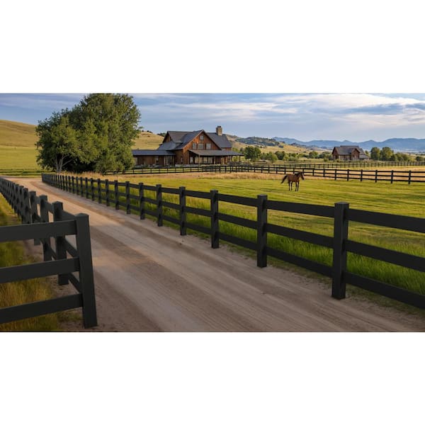 Natures Composites Composite Modern 3-Board Ranch Rail (4 ft. H x 5.75 ft. W) Raven (Black)