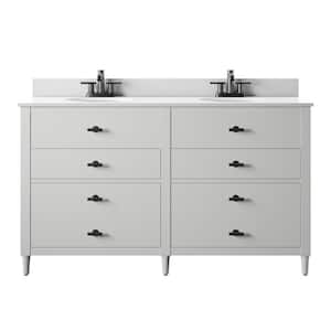 60 in. W x 20 in. D x 38.25 in. H Double Bath Vanity Side Cabinet in White with White Vanity Top with White Basin
