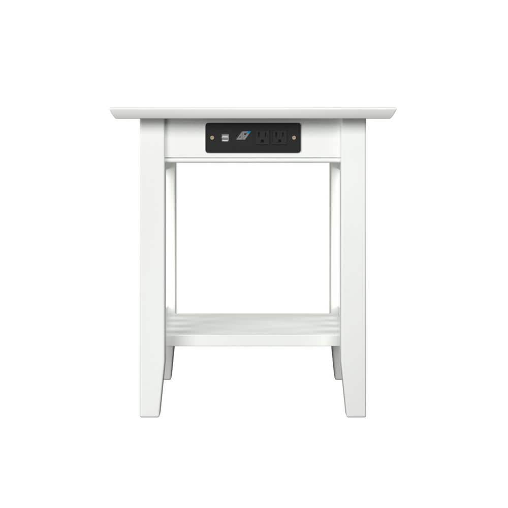 White Mission End Table with Charging Station