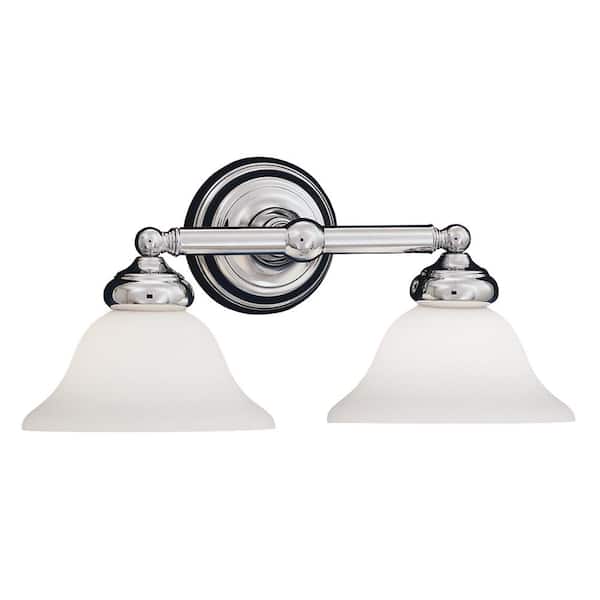 Designers Fountain Opal Essense 17.5 in. 2-Light Chrome Classic Vanity Light with Satin Opal Glass Shades