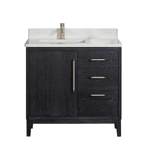 Gara 36 in. W x 22 in. D x 33.9 in. H Single Sink Bath Vanity in Fir Black with White Grain Composite Stone Top