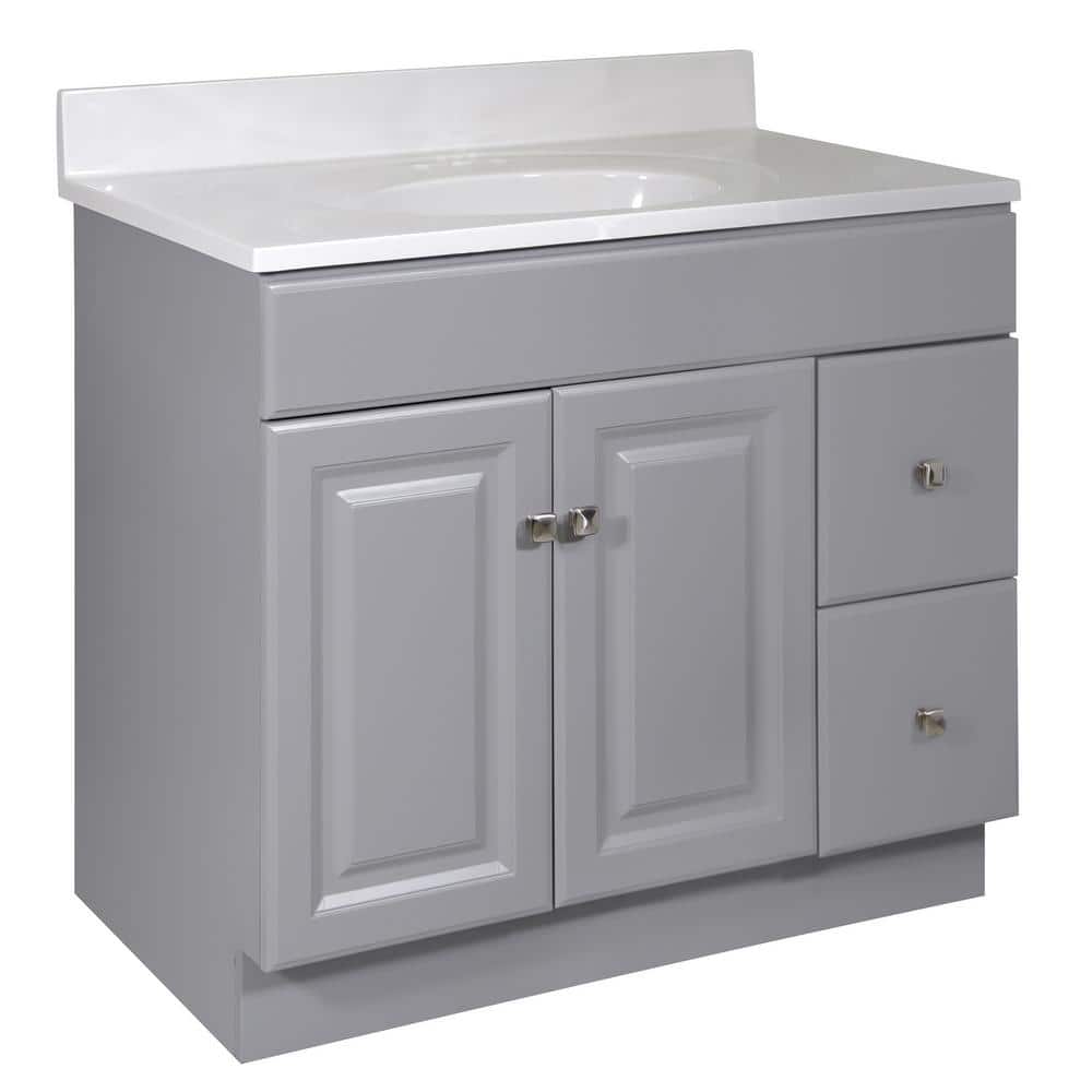 Design House Wyndham 37 in. 2-Door 2-Drawer Bathroom Vanity in Gray with Cultured Marble White on White Top (Ready to Assemble) -  585422