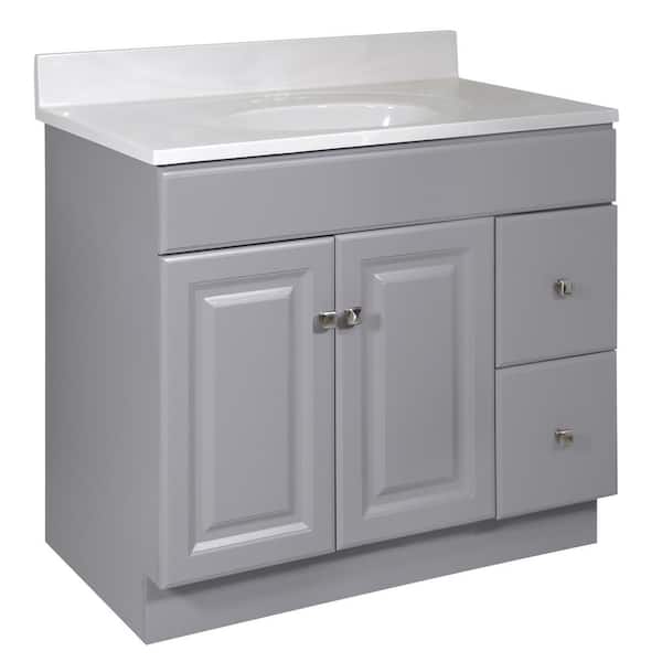 Design House Wyndham 37 in. 2-Door 2-Drawer Bathroom Vanity in Gray with Cultured Marble White on White Top (Ready to Assemble)