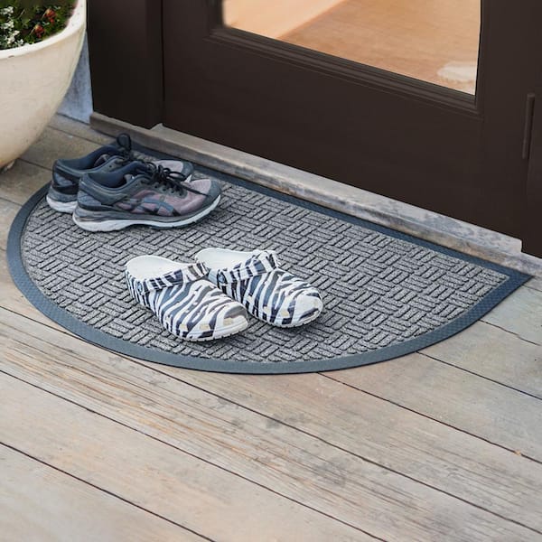 Envelor Indoor Outdoor Doormat Grey 24 in. x 36 in. Checker Half Round Floor Mat, Checker - Grey