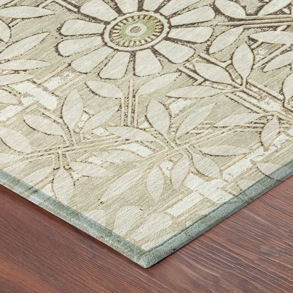 Chantille Machine Washable Indoor/Outdoor Abstract ACN2775 Ivory 8 ft. x 8 ft. Round Rug
